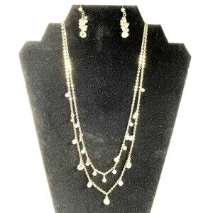AVON signed Necklace Double Strand Chain Crystal Dangles Gold Tone Sparkle Bling